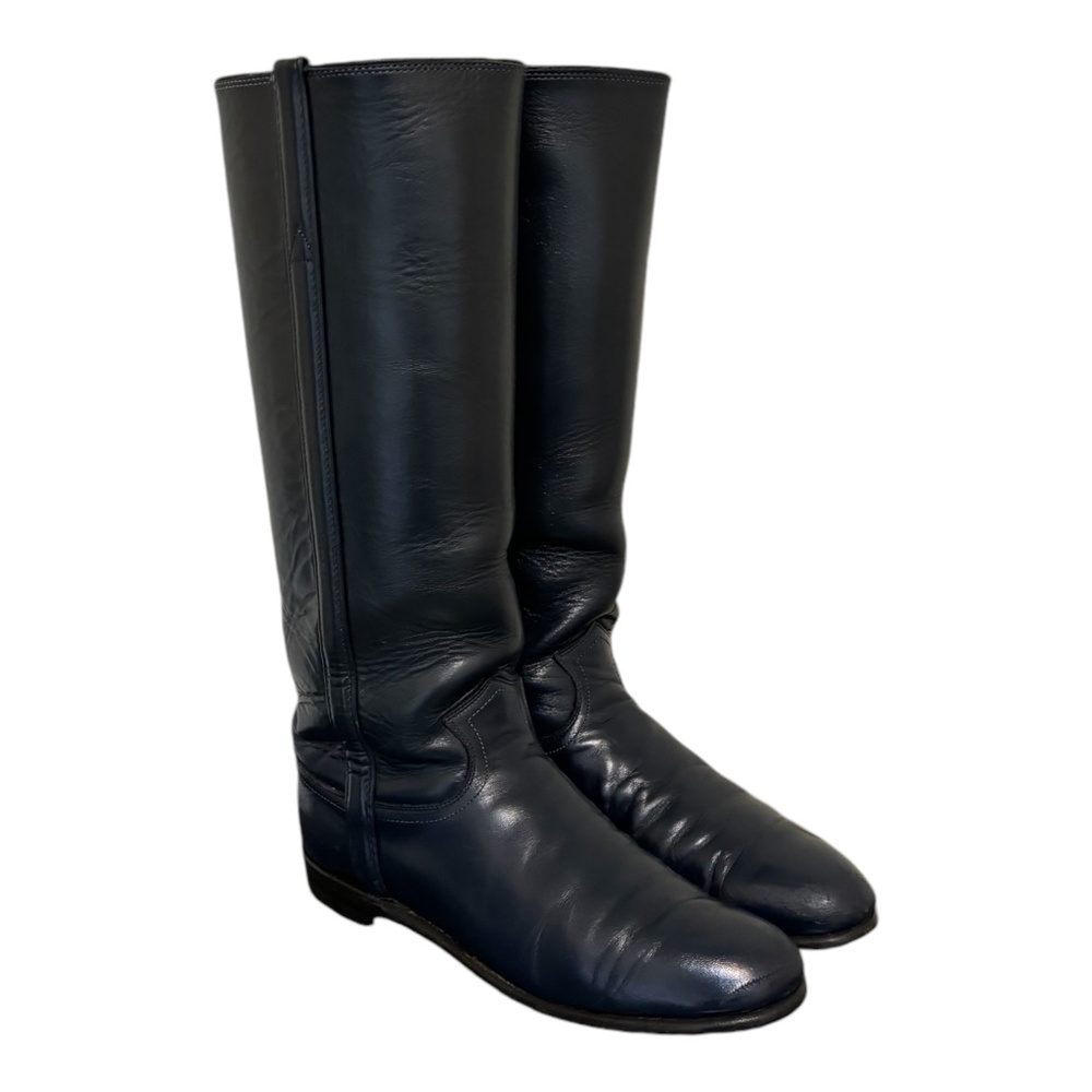 Size 7 Vintage tall navy blue genuine leather women Justin knee high riding boot